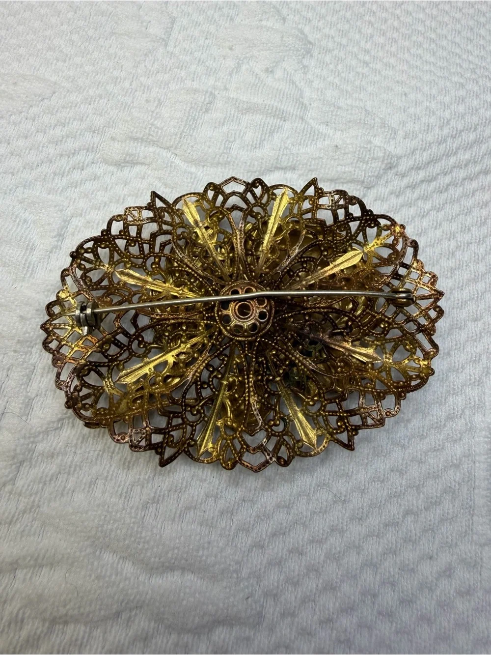 Vintage Gold-Tone Floral Filigree Brooch